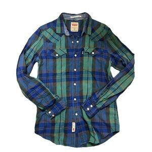 Levi's Mens‎ Western Plaid Long Sleeve Shirt Small Slim Snap Buttons
